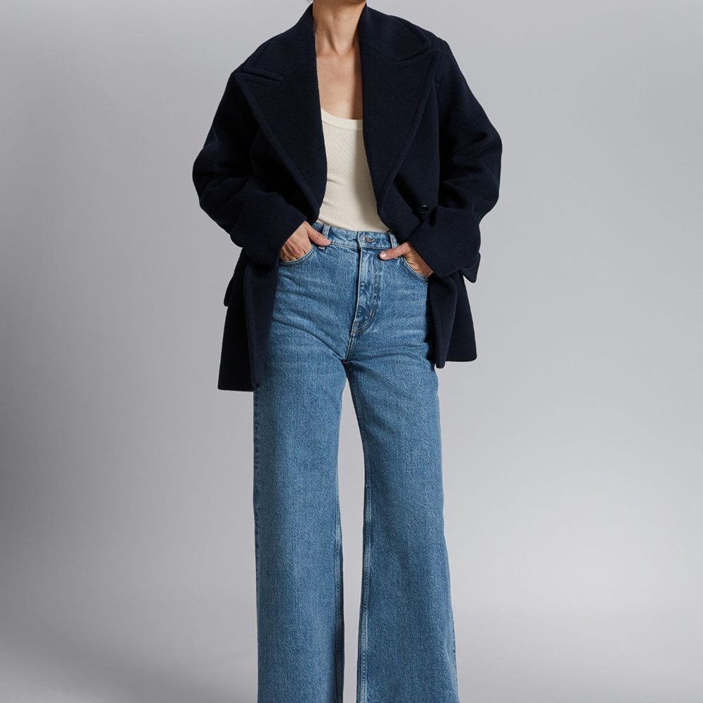 Size 27 - & other stories Women's High Rise Full Lenght Wide Leg Blue Jeans